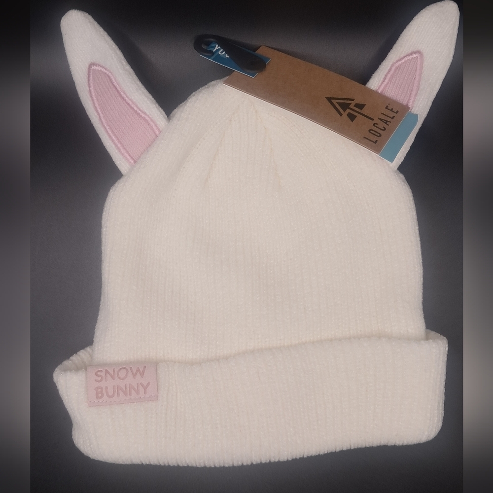 Snow Bunny Kids Hat - Cream and Pink